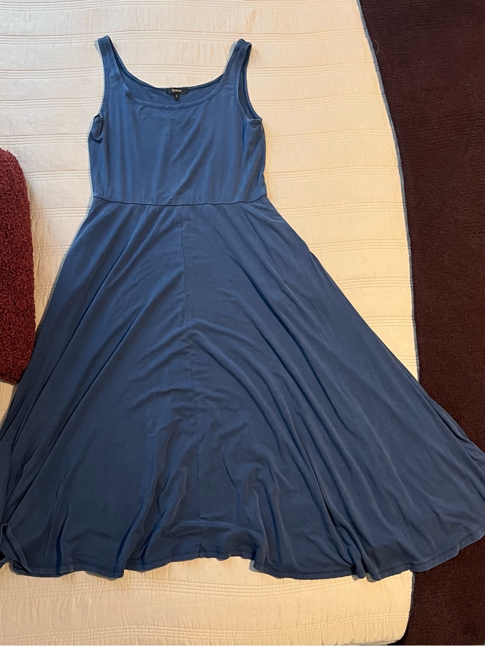 Quince Sleeveless Midi Dress in Slate Blue Casual Stretch Pockets Lyocell
